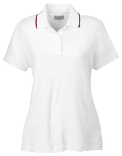 Ashworth 1149C Ladies Performance Wicking Blend Polo-Short Sleeves T-Shirt-Large-White/Pine/Navy