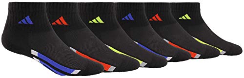 adidas Youth Kids-Boy's/Girl's Cushioned Quarter Socks (6-Pair), Black/ Active Blue/ Light Onix Black/ Active Red/ Ligh, Large