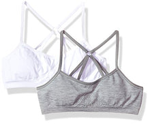 Load image into Gallery viewer, Hanes Big Girl&#39;s ComfortFlex Fit Seamless Racerback with Foam 2-Pack Bra, White/Aquarius Heather, Small
