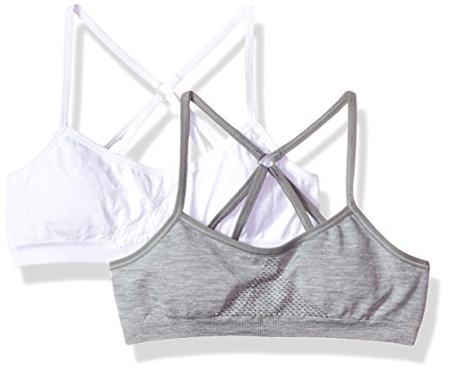 Hanes Big Girl's ComfortFlex Fit Seamless Racerback with Foam 2-Pack Bra, White/Aquarius Heather, Small