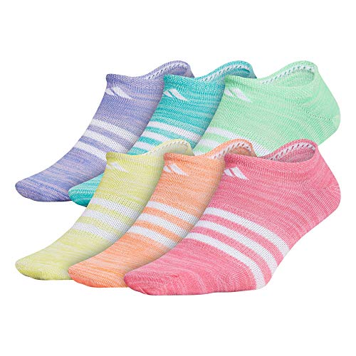 adidas Youth Kids-Girl's Superlite No Show Socks (6 Pair), Easy Green/Light Flash Orange/Light Flash Purple/L, Large, (Shoe Size 3Y-9)