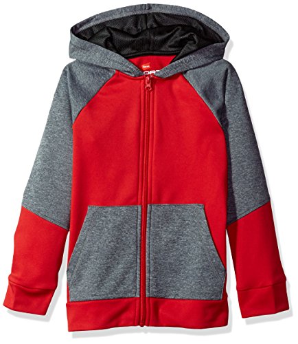 Hanes Boys Tech Fleece Full-Zip Raglan Hoodie, Scarlet/Stealth Heather, 2X Large