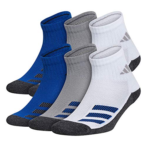 adidas Youth Kids-Boy's/Girl's Cushioned Quarter Socks (6-Pair), White/ Black - Onix Marl/ Team Royal Blue/ Light Onix/ B, Medium